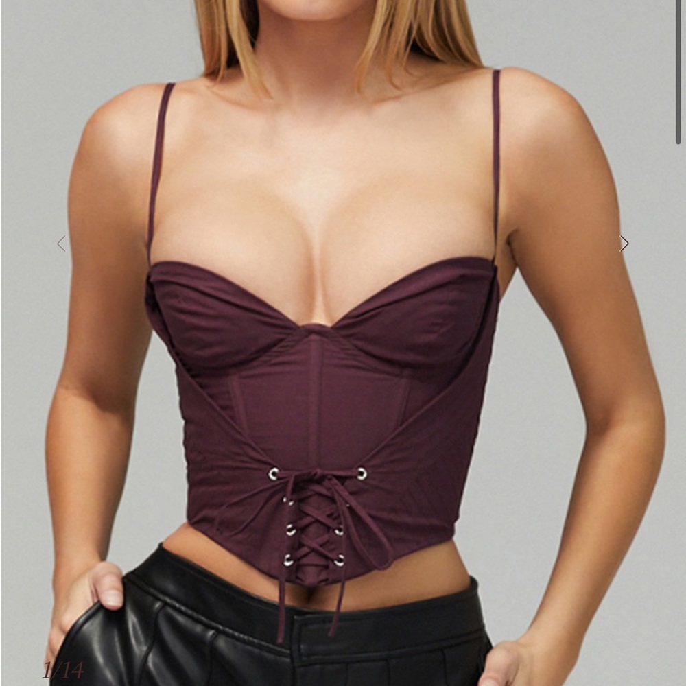 Mistress Rocks Burgundy Replay Lace-Up Bustier Top